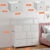EnHomee White Dresser for Girls Bedroom with 7 Drawers and 2 Shelves, Girls Dresser with Wooden Top and Metal Frame, Cute Dressers & Chest of Drawers for Bedroom, Closets,Nursery,White EnHomee