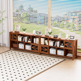 DUDUSHIMAN 8 Cube Storage Organizer Bookshelf with 2 Doors, 2-Tier Mid Century Modern Bookcase, 63" Long Horizontal Cubby Shelf, Wood Bookcase for Small Spaces Living Room DUDUSHIMAN