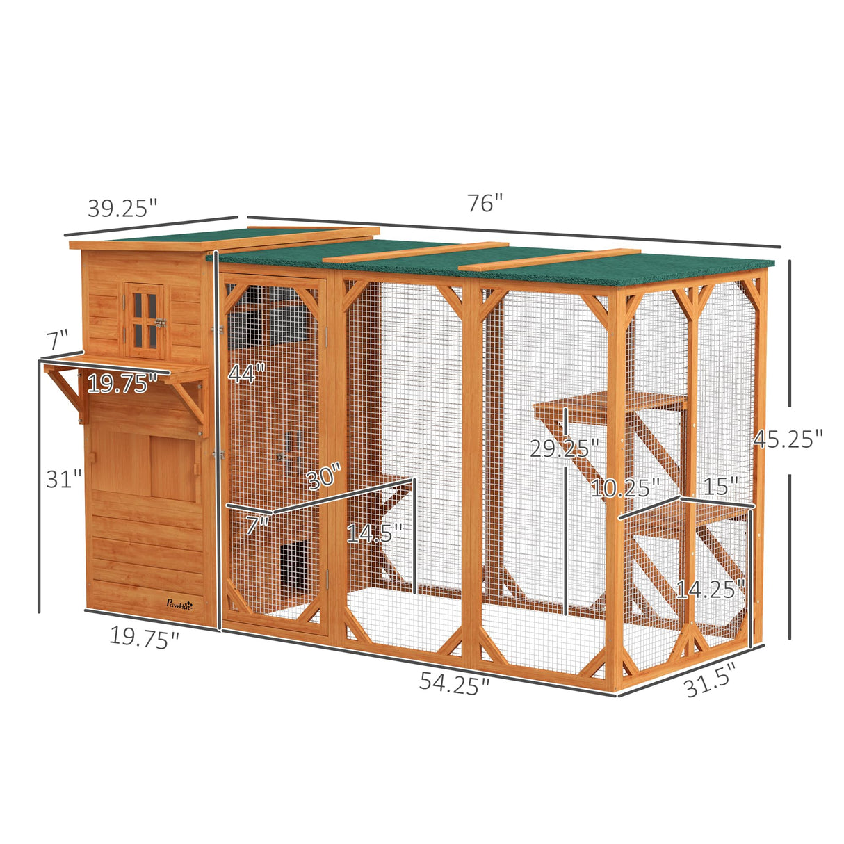 PawHut Outdoor Cat House for 3 Kitties, Multi-Level Design with Big Hiding Areas, Large Catio Cat Enclosure with 2 Stories & Multiple Platforms, Cat Condo for Large Cats, Orange PawHut