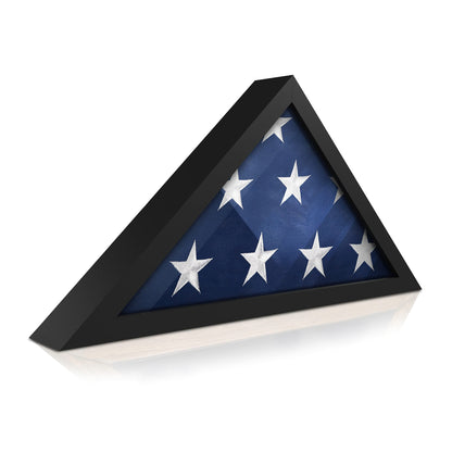 HBCY Creations Flag Display Case for 5' x 9.5' American Veteran Burial Flag Solid Wood Black Frame with Glass Front with Wall Mount or Standing - WoodArtSupply