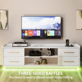 BELLEZE 66" TV Stand for TVs Up to 75", LED Light Entertainment Center with Power Outlet, 4 Drawers and 2-Tier Open Shelves TV Cabinet, TV Console for Living Room, Bedroom - Corrigan (White) BELLEZE