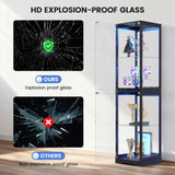 Glass Display Cabinet with Doors, 65" Tall 4-Tier Curio Display Case with 3 Color Lights and Human Body Sensor, Bookcase for Collectibles, Black TAGELIER