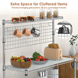 Leteuke Bakers Rack with Storage & Wheels, 42 Inch Microwave Stand Kitchen Shelves, 4-Tier Heavy Duty Storage Rack with 20 S-Hooks, Commercial Metal Utility Kitchen Cart, 42× 18× 63 Inch, Chrome Leteuke