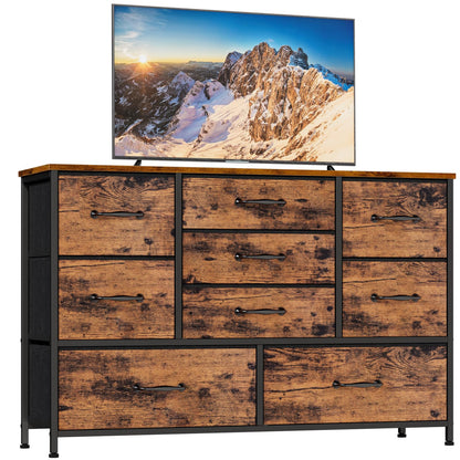 Furnulem Wide Dresser with 9 Large Drawers for 55'' Long TV Stand Entertainment Center,Wood Shelf Storage for Bedroom,Living Room,Closet,Entryway,Sturdy Metal Frame (Rustic Brown - WoodArtSupply