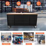 GarveeTech 72 in Rolling Tool Chest Cabinet, Mobile Workbench with 15 Drawers & Rubberwood Tabletop, Tool Organizer for Garage/Workshop/Warehouse, Black GarveeTech