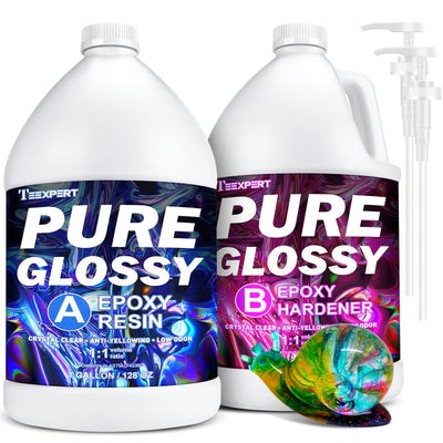 Teexpert Epoxy Resin 2 Gallon Kit, Pure Glossy Crystal Clear Resin Epoxy with Pump, Casting Resin Bubble Free Anti Yellowing, Art Resin Epoxy Resin for Jewelry Making, Table Top, Wood & Art Crafts