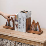 NIKKY HOME Heavy Duty Non Slip Rustic Woodland Mountain Wood Bookend Forest Book Ends Book Stoppers for Cabin Decor Home and Office Shelves Children NIKKY HOME