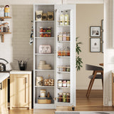 IRONCK Narrow Kitchen Pantry Storage Cabinet, 72" Slim Single Door with 6 Adjustable Shelves, Door Rack and Wheels, Space Saving Freestanding Storage Floor Cabinet for Small Place, White IRONCK