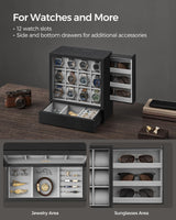 SONGMICS 12-Slot Wooden Watch Box, Watch Display Case with Window, Watch Display Cabinet with Solid Wood Veneer, Velvet Lining, Vertical Storage, SONGMICS