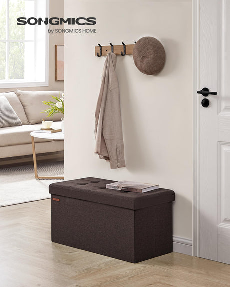 SONGMICS Mazie Collection - 30 Inches Folding Storage Ottoman Bench, Ottoman Foot Rest, End of Bed Bench, Storage Chest, Load 660 lb, for Living Room, Bedroom, Entryway, Brown ULSF047K02 SONGMICS
