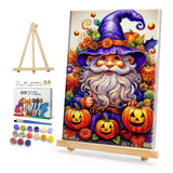 HeeBenor Halloween Paint by Numbers Kit for Adults with Frame, Pumpkin Gnome Paint by Number with Easel, DIY Halloween Gnome Adult Paint by Number Kits on Canvas Framed 8x12 Inch for Home Wall Decor HeeBenor