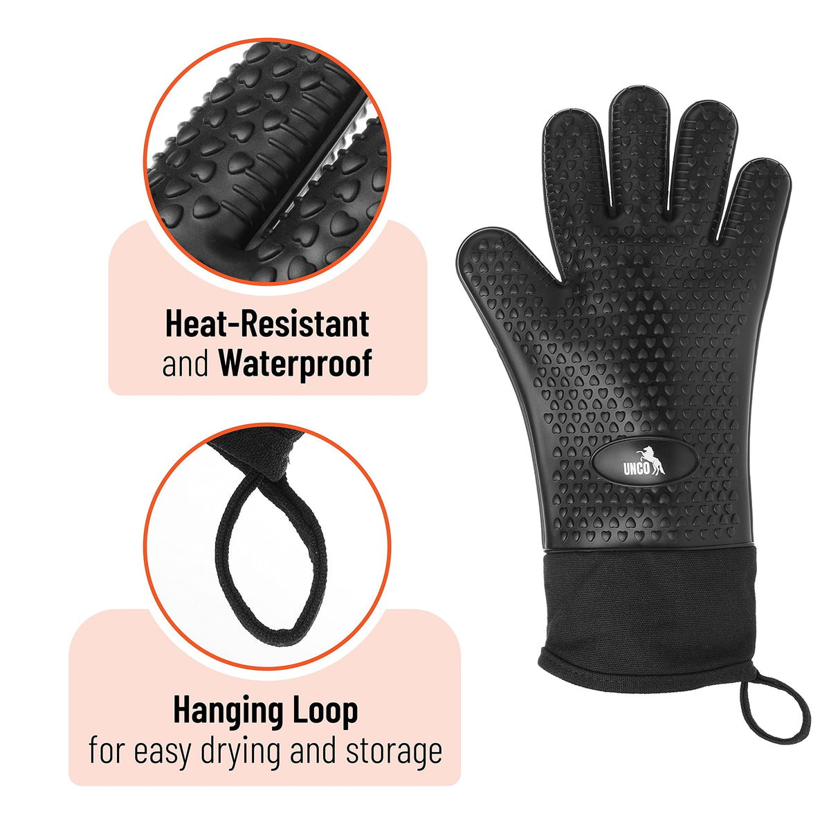 UNCO- Grill Gloves, Silicone Gloves Heat Resistant, Oven Gloves, BBQ Gloves, Meat Gloves, Barbecue Gloves, Grilling Gloves, Meat Gloves for Pulling Meat, Grill Gloves for Outdoor Grill, Grill Mitts UNCO