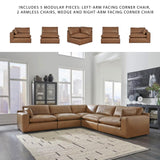 Signature Design by Ashley Emilia Modern Modular Leather Match 5-Piece Sectional with Loose Back Cushions and 2 Bolster Pillows, Light Brown Signature Design by Ashley