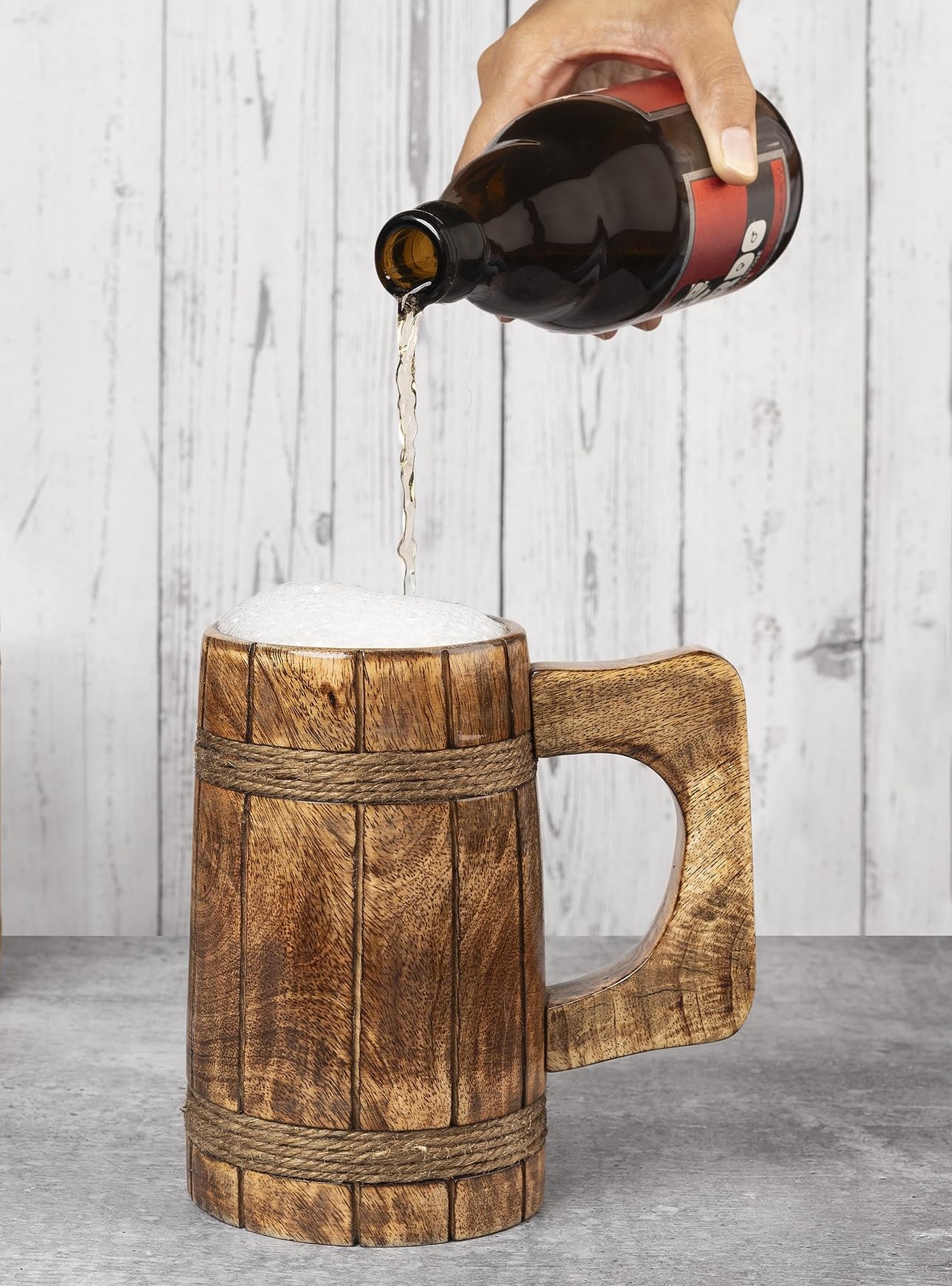 GoCraft Wooden Beer Mug | Handmade Burnt Wood Mugs for Men for Camping Travel Outdoor | Craft Tankard Drinking Stein Tea Coffee Cup with Handle - WoodArtSupply