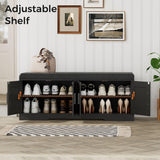 Homleke 2-Tier Storage Bench, Shoe Bench with Thickened Padded Seat Cushion, Entryway Bench with 4 Doors, Adjustable Shelf, 13.8" D x 45.3" W x 18.5" H, for Entryway, Living Room, Bedroom, Black Homleke