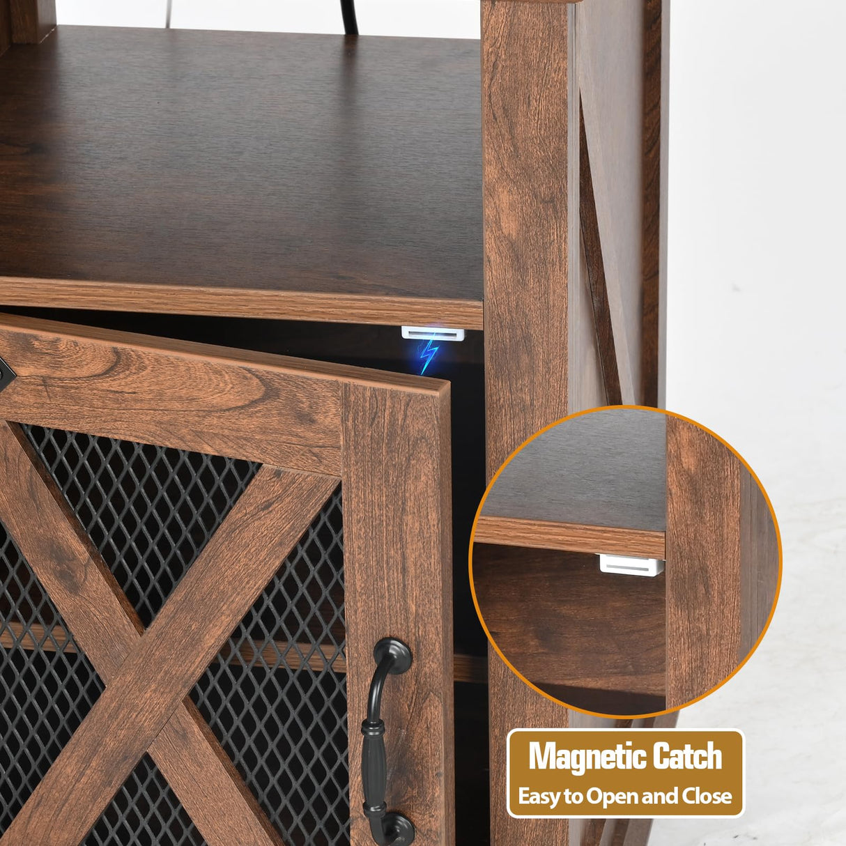 Livofloral Farmhouse Night Stands with Charging Station, End Tables with LED Lights, Bedside Table with Charger Station, Side Tables for Living Room with Storage & Barn Door, Rustic Brown End Table Livofloral