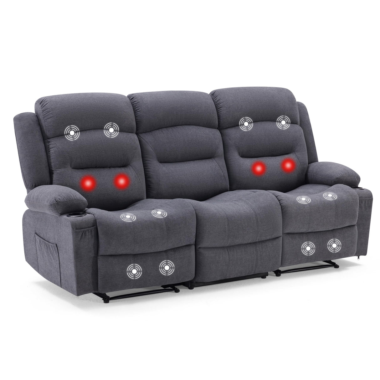 Reedvales Oversized Recliner Sofa with Heat and Massage, Big Large 3-Seater RV Recliner Couch Sofa for Living Room, Wall-Hugger Reclining Sofa with Cup Holders and USB Port (Fabric, Grey) Reedvales