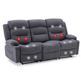 Reedvales Oversized Recliner Sofa with Heat and Massage, Big Large 3-Seater RV Recliner Couch Sofa for Living Room, Wall-Hugger Reclining Sofa with Cup Holders and USB Port (Fabric, Grey) Reedvales