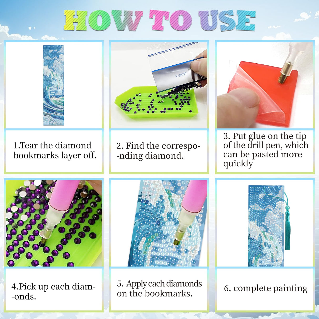 beinkmake 6Pcs Summer Ocean 5D Diamond Art Bookmarks Sea Diamond DIY Painting Bookmarks Lighthouse Sailboat Beach Starfish Rhinestones Beaded Acrylic Tassel Bookmark for Adult Beginner Crafts beinkmake