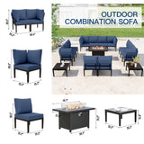 RTDTD 15 Piece Patio Furniture Set with 45" Propane Gas Fire Pit Table Metal Outdoor Patio Conversation Sectional Sofa Set with Coffee Table for Patio, Backyard, Deck(Navy) RTDTD