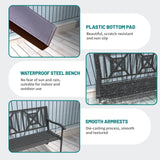 JMGJOY Metal Outdoor Bench, Weatherproof Garden Bench with Square Pattern Backrest and Armrests, for Patio, Porch, Park, Lawn JMGJOY