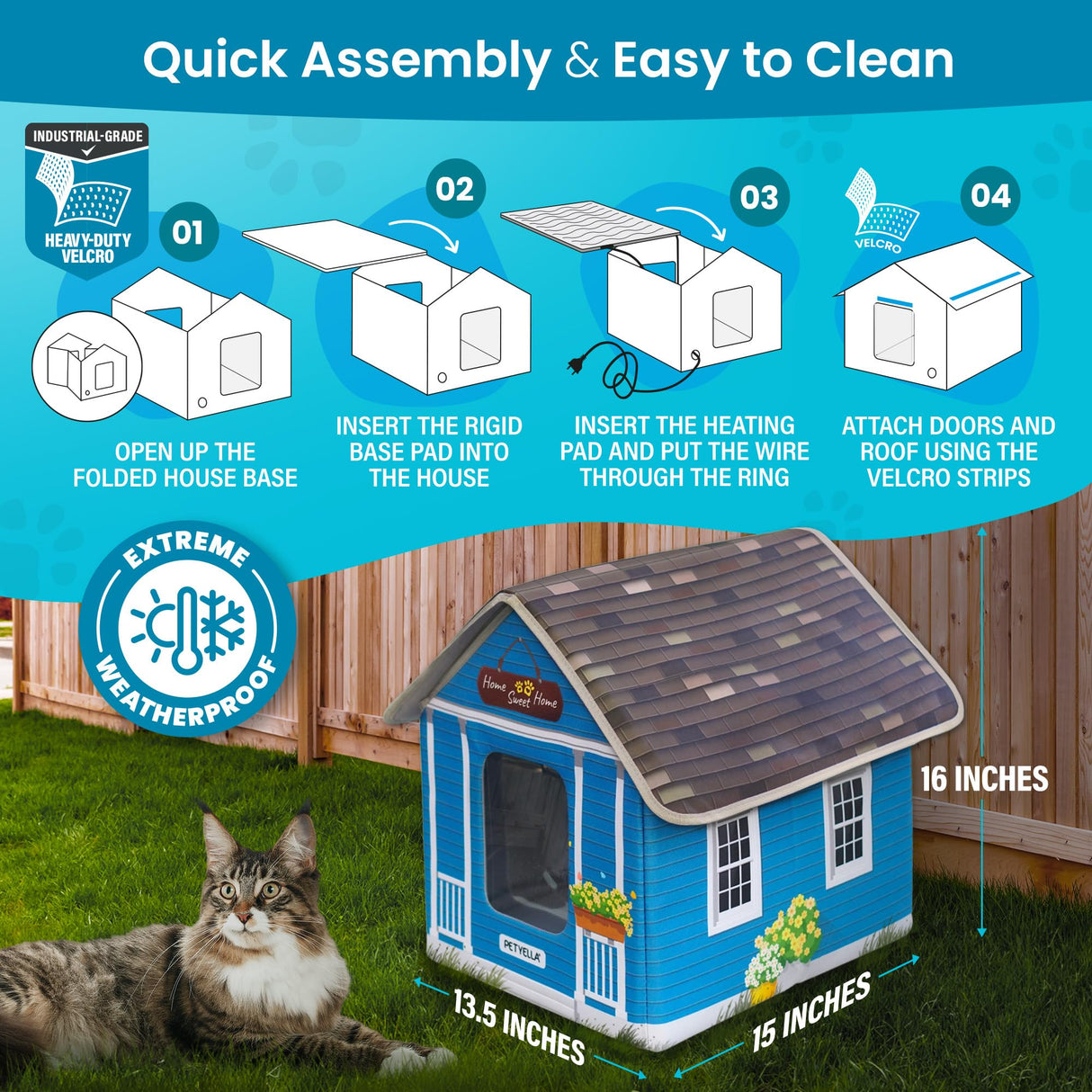 Heated Cat House for Outside - Heated Outdoor Cat House Weatherproof - Cat Houses for Outdoor Cats - Outdoor Heated Cat House - Heated Cat Houses for Outdoor Cats - Waterproof Outdoor Cat Shelter PETYELLA