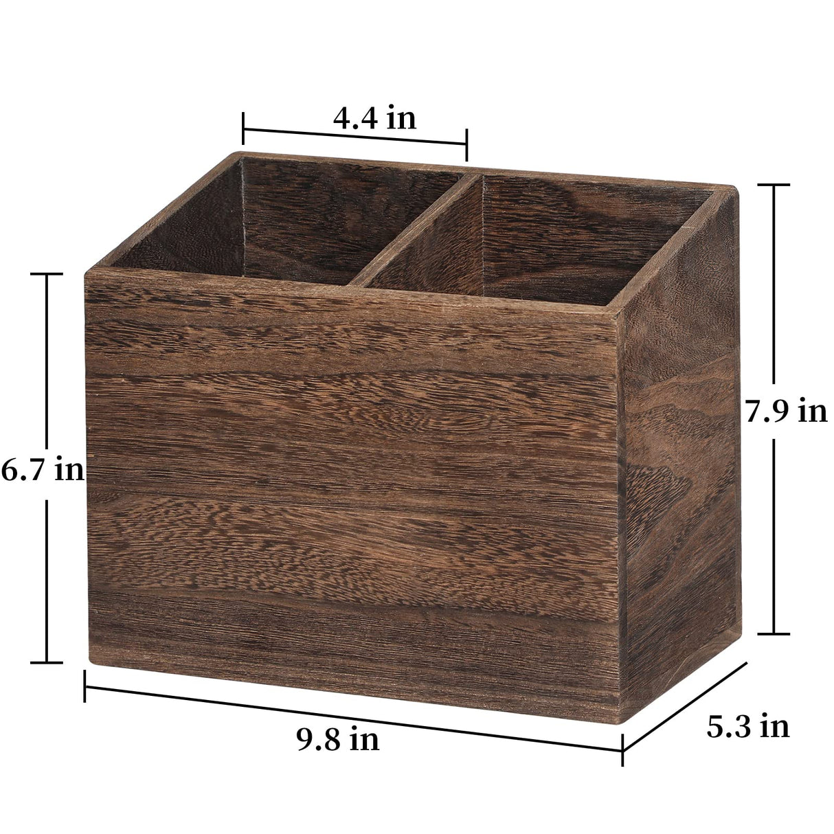 Wooden Kitchen Utensil Caddy With 2 Compartments, Rustic Kitchen Utensil Holder for Kitchen Countertop, Wood Utensil Crock Organizer Box for Farmhouse Kitchen Decor (brown) RJMKD