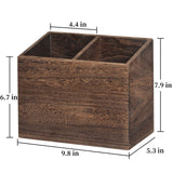Wooden Kitchen Utensil Caddy With 2 Compartments, Rustic Kitchen Utensil Holder for Kitchen Countertop, Wood Utensil Crock Organizer Box for Farmhouse Kitchen Decor (brown) RJMKD