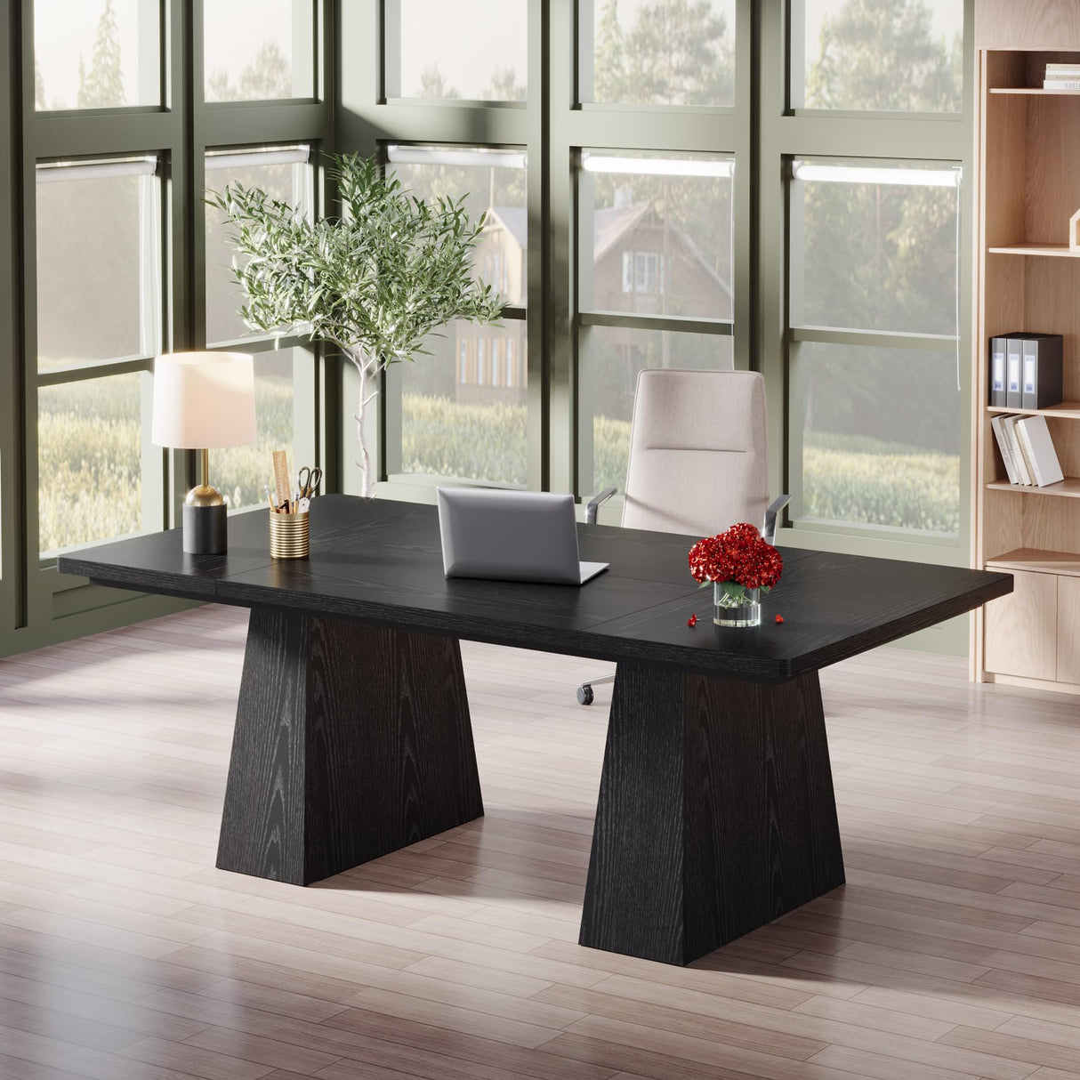 Tribesigns 63-Inch Executive Desk, Large Office Computer Desk with Double Pedestal, Modern Simple Workstations Writing Table Conference Table Business Furniture for Home Office, Black Tribesigns