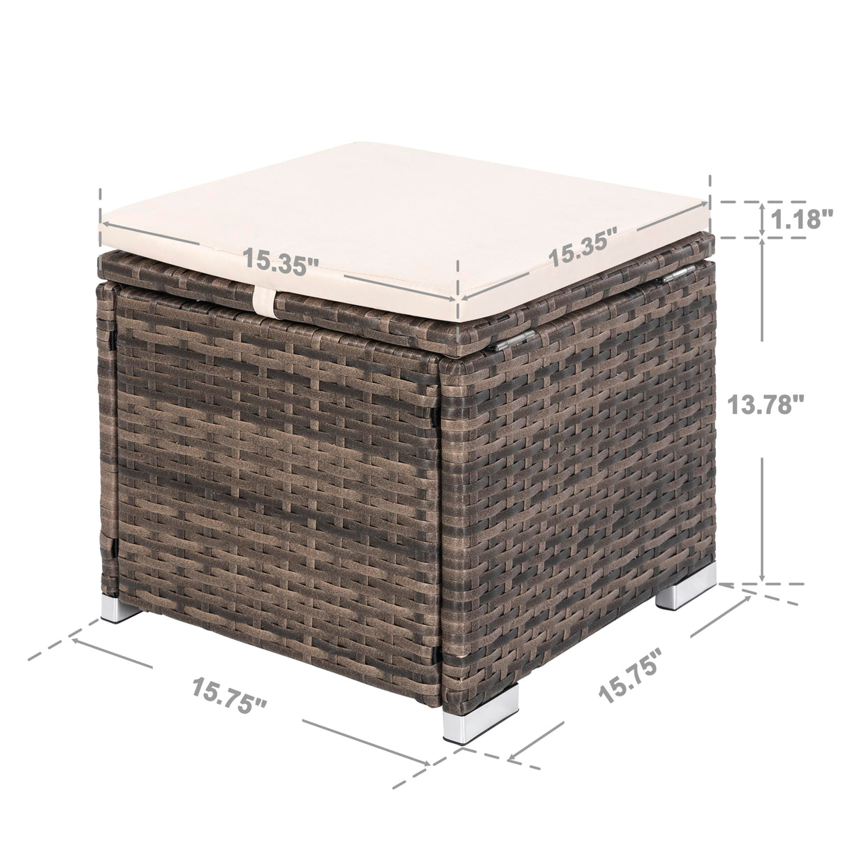 NUU GARDEN Outdoor 2 Piece Outdoor Patio Ottoman, All Weather Rattan Wicker Ottoman Seat, Outdoor Footstool Footrest Seat with Removable Cushion, for Patio, Backyard, Side Table, Brown and Beige NUU GARDEN