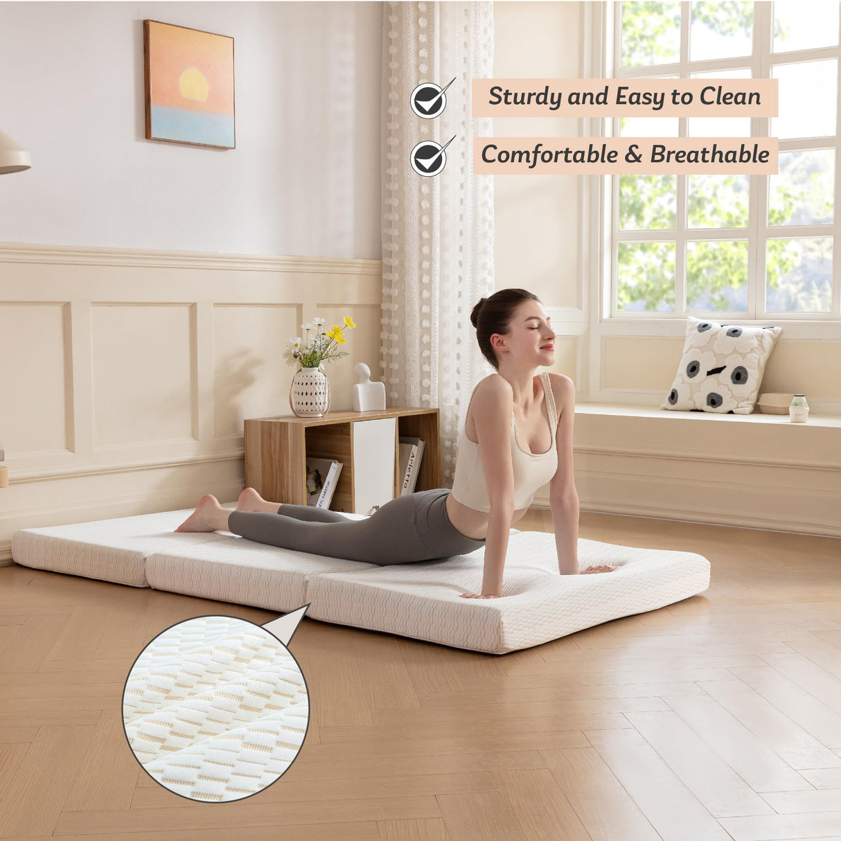 MLILY Folding Mattress, 3 inch Single Tri-fold Memory Foam Mattress, Foldable Mattress with Storage Bag and Washable Cover, Travel and Guest Mat, 75"×25", White MLILY