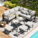 AECOJOY Aluminum Patio Furniture Set with Waterproof Cover, Modern Outdoor Patio Furniture, Outdoor Conversation Table and Chair Sets for Lawn, Backyard, and Deck with Light Grey Cushions AECOJOY