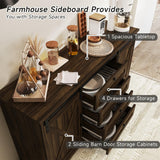 Luoxiao Sideboard Buffet Cabinet with Storage, 55 inch Farmhouse Cabinet with 4 Drawers, Sliding Barn Door, Adjustable Shelves, 32inch Tall Coffee Bar for Living Room, Kitchen, Dark Oak Luoxiao