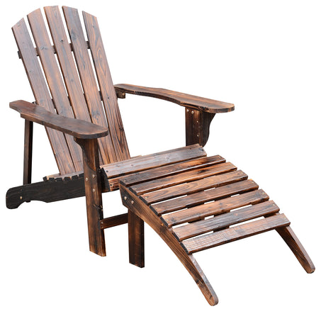 Outsunny Wooden Adirondack Chair with Ottoman,Outdoor Fire Pit Chair,Patio Lounge Chair Supports Up to 330 Lbs, Rustic Brown Outsunny