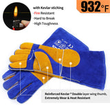 RAPICCA Welding Gloves Fire Heat Resistant: Blue 16IN 932℉ - Fireproof Leather For Stick Mig Flux-Core Welder Forge Blacksmith Fireplace Wood Stove Fire Pit Furnace Handling Dry ice - One Size RAPICCA