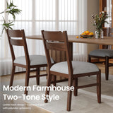 COLAMY Wooden Dining Chair with Fabric Upholstered Seat Set of 6, Modern Farmhouse Ladder Back Dining Room Chair, Solid Wood Transitional Kitchen Chair, Dark Brown COLAMY