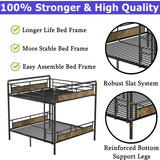 FUSVZ Heavy Duty Metal Queen Over Queen Bunk Beds for Adults Kids Teens, Convertible Industrial Bunk Bed with Guard Rails & Soft-Pack Vertical Ladder, Weight Capacity 600LBS (Black) FUSVZ