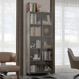 ECACAD 5 Tier Glass Display Cabinet with Light, Storage Curio Cabinet with Pop-up Glass Doors, Collectors Figure Organizers Wine Rack Bookcase for Living Room/Home Office/Dining Room, Rustic Grey ECACAD