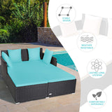 Tangkula Outdoor Rattan Daybed, Sunbed Wicker Furniture w/Spacious Seat, Upholstered Cushion & High-Resilience Sponge, Wicker Patio Sofa Set w/Extra Pillows for Courtyard Poolside(Turquoise) Tangkula