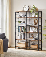 VASAGLE 6-Tier Tall Bookshelf, Bookcase, Large Metal Shelf, 11.8 x 47.2 x 67.9 Inches, for Living Room, Kitchen, Pantry, Study, Home Office, Rustic Brown and Black ULLS114B01 VASAGLE