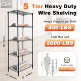 Whitmor 5 Tier Storage Shelves, Heavy Duty Metal Shelving, 400 lbs Capacity per Shelf, 2000 lbs Total, Easy Assembly for Kitchen, Garage, Plant, 18" L x 12" W x 50" H, Black Whitmor