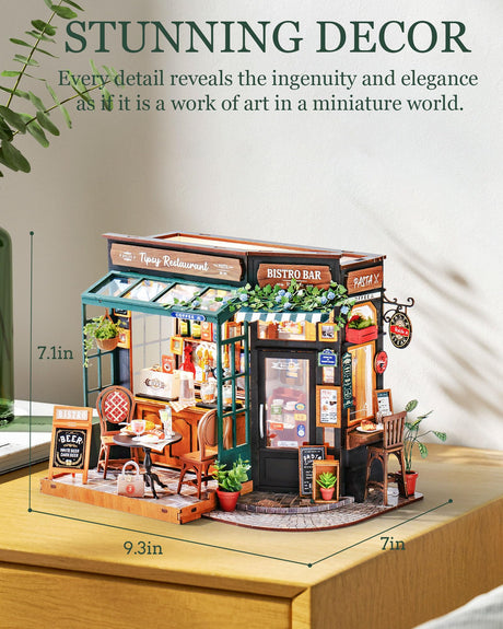 Rolife DIY Miniature House Kit 1:18 Coffe&Bar Dollhouse Diorama Model, Build Mini House Building Kit with LED Light Hobby Crafts for Adults Gift for Him Her (Tipsy Restaurant) Rolife