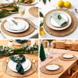 Cattail Woven Placemats Set of 6 and Storage Basket, 12 Inch Farmhouse Plate Chargers Set with Rattan Wicker Holder, Braided Straw Table Mats for Dining Table, Fall, Party, Thanksgiving, Christmas BSSN