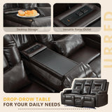 URRED Wall Hugger Loveseat Recliner Sofa with Flip Console, Power Reclining Loveseat RV Couch with LED Lights, Bluetooth, USB Ports, Outlets, Cup Holders, Side Pockets, Faux Leather, Dark Brown URRED