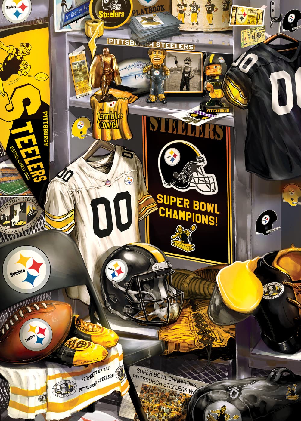 MasterPieces Game Day 500 Piece Jigsaw Puzzle for Adults - NFL Pittsburgh Steelers Locker Room - 15"x21" Masterpieces