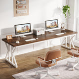 Tribesigns 78.7 Inches Long Computer Desk, Two Person Desk Large Executive Office Desk, Double Desk Study Writing Table for Home Office (Brown/White) Tribesigns