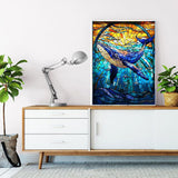 Whales Paint by Number Kits on Canvas Stained Glass Sunrise Over The Sea Painting by Number for Kids Adults Underwater World Paintwork with Acrylic Pigment for Home Decor 16 x 20 inch (Without Frame) Generic