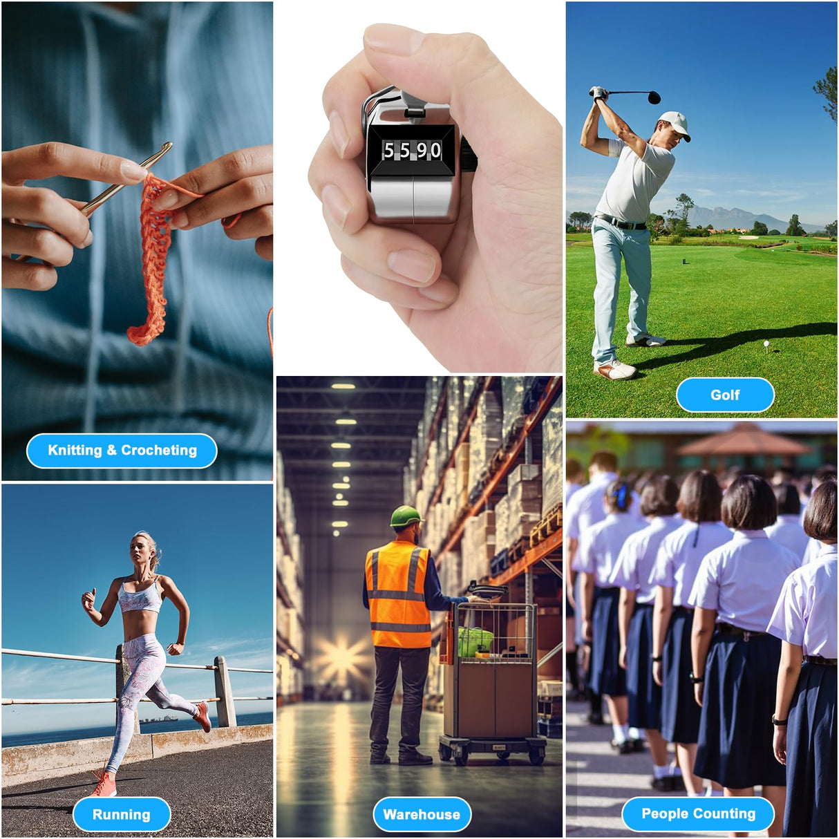 Decymis 2 Pack Clicker Counter, Metal Hand Tally Counter Clicker, 4 Digit Mechanical Palm Click Counter for Counting Numbers, Coaching, Sports Events Decymis