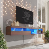 ANTISTA Floating TV Stand with Led Lights, 71 inch Wall Mounted TV Shelf with Power Outlet, Modern Entertainment Center Media Console with Storage Cabinet, Up to 80 Inch TVS, Walnut ANTISTA