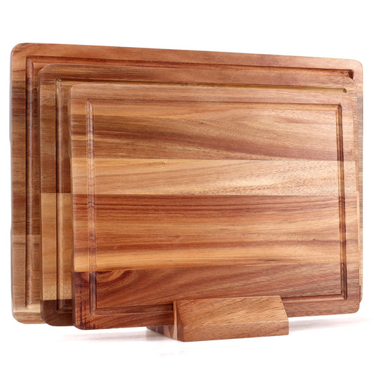 Extra Large Acacia Wood Cutting Board Set of 3 Wooden Chopping Board With Holder Fruit Cutting Board Charcuterie Boards for Kitchen Bread Cheese Serving Board Meat Cutting Board Carving Board